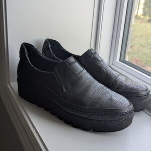 Black Crocodile Leather Platform Loafers Slide Casual Shoe Footwear European